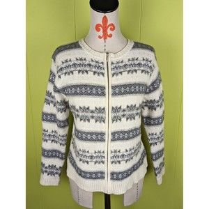 VTG PHD Paul Harris Design Sz L Full Zip Knit Cardigan Nordic LambsWool Blend